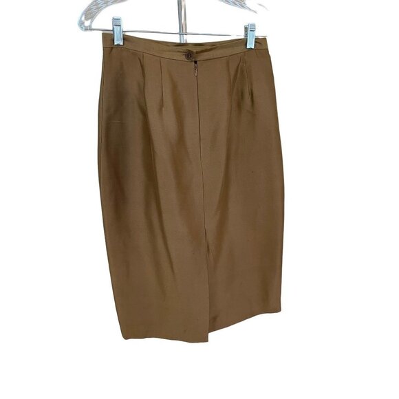 Vintage 90s Y2K 100% Silk Brown Straight Pencil Josephine Chaus Skirt Sz 8 - Picture 2 of 8
